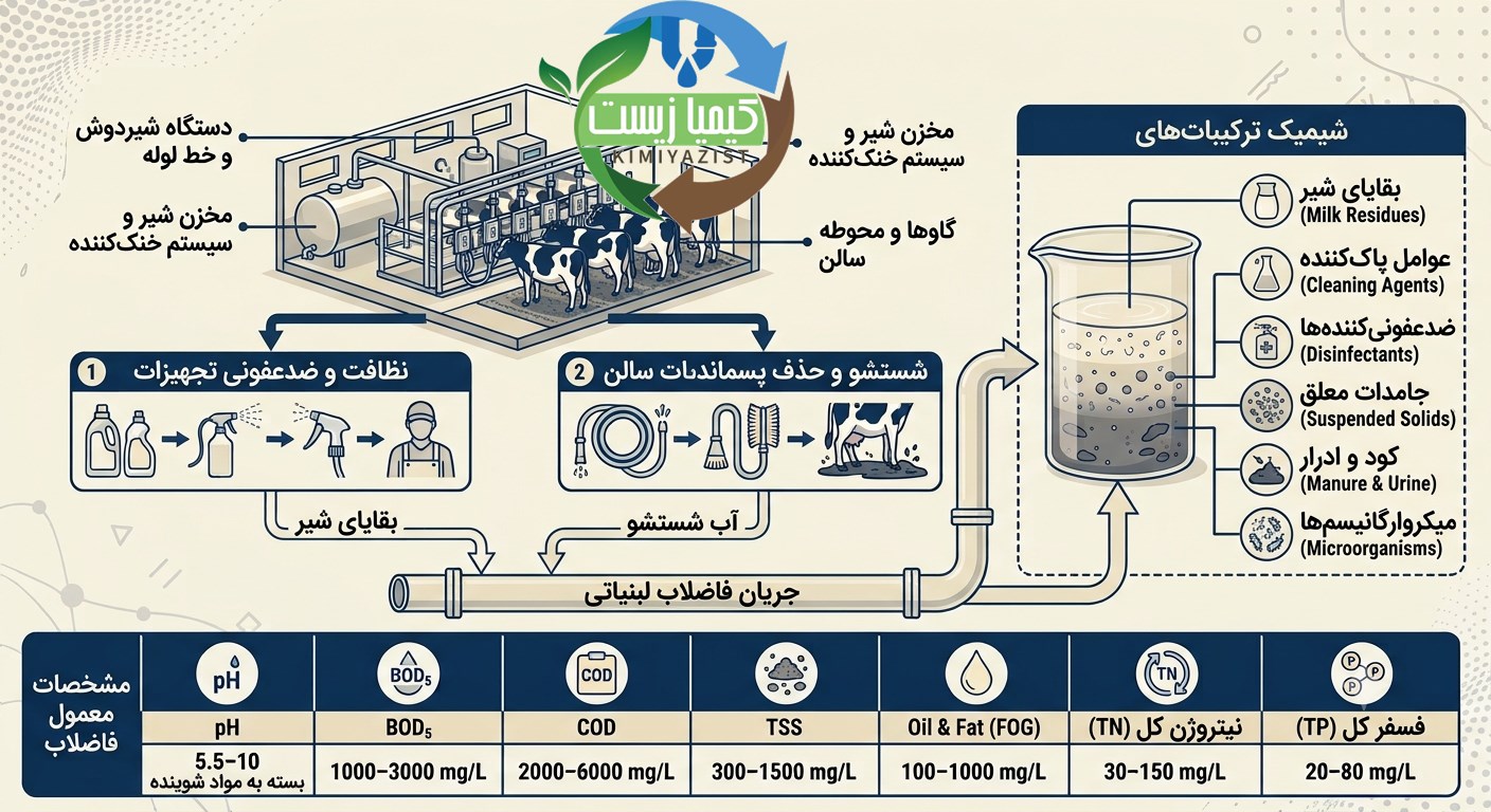 فاضلاب سالن شیردوشی دامداری اجزای تشکیل دهنده فاضلاب سالن شیردوشی دامداری